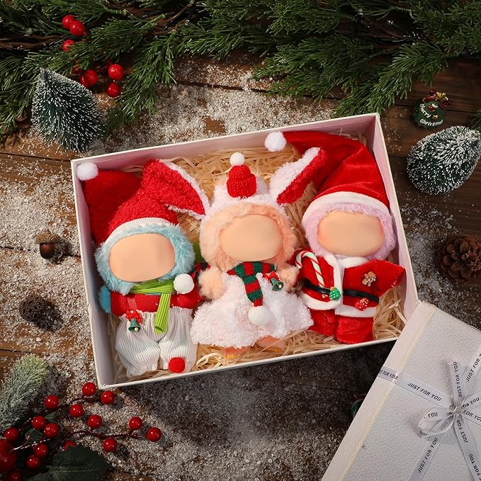 3 Pack Christmas 17cm Doll Clothes Set Cute Santa Stylish Outfit for Christmas Dressed up Doll Accessories (Not Included Dolls)
