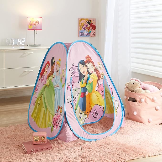 Idea Nuova Disney Princess Collapsible Pop Up Indoor Outdoor Play Tent with UV Protection for Toddlers and Kids, 28" W x 28" L x 30" H