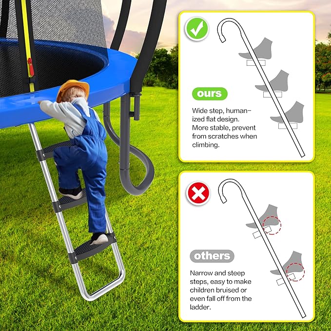Trampoline Ladder and Slide Kit - Universal 3 Steps Stair Slide with Buffer, Easy to Climb Trampoline Accessories for Kids, Replacement Parts & Attachmentfor 10 12 14 15ft Trampolines (Silver)