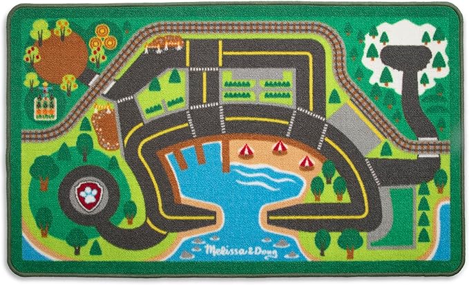 Melissa & Doug PAW Patrol Activity Rug - Adventure Bay (22 Pieces) PAW Patrol Town Mat with Wooden Toys for Ages 3+