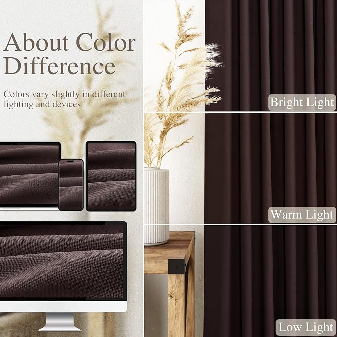 Nanspring Linen Curtains 84 Inch Long, Coffee Brown, 2 Panels 52x84 | Living Room, Back Tab, Light Filtering, Bedroom Office Window, Modern Farmhouse Decor