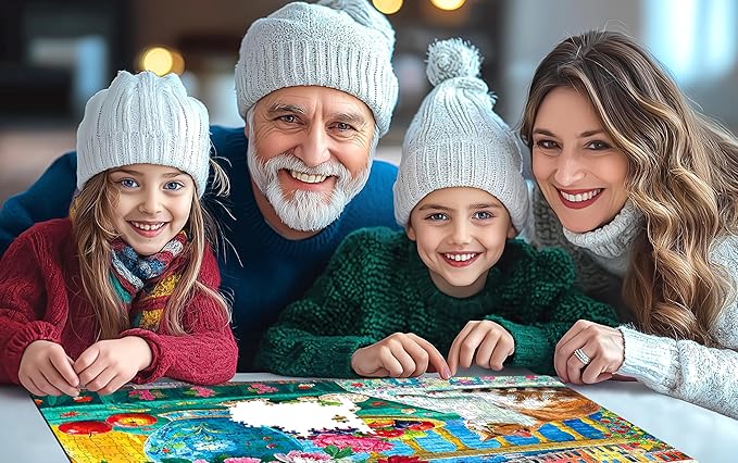 Cinque Terre Balcony Cat 300 Piece Puzzle for Adults, Fun Spring Puzzles for Adults 300 Pieces with HD Print & Poster, 17"x11" Dust Free, for Gifts Halloween Christmas Family Games Lovers