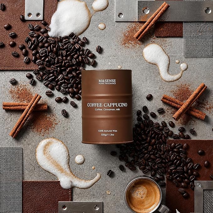 M&SENSE Coffee Cappuccino Scented Candles, Christmas Soy Wax,Christmas Decor Candle 11.3oz 70 Hours Long Lasting Burning, Strong Coffee Aroma Candle Unique Housewarming Appreciation Gifts