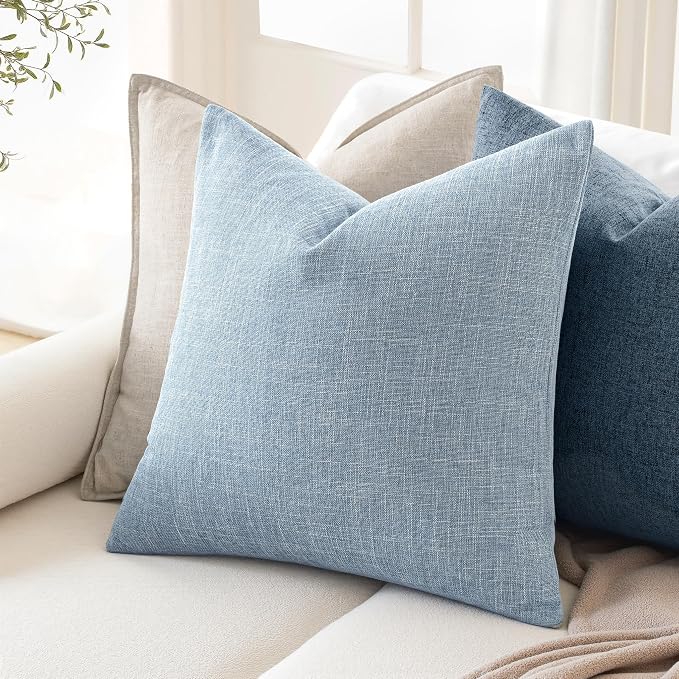MIULEE 26x26 Inch Pack of 2 Decorative Linen Burlap Textured Euro Pillow Covers Farmhouse Boho Accent Pillowcases Spring Coastal Home Decor for Couch Sofa Bedroom Living Room Light Blue