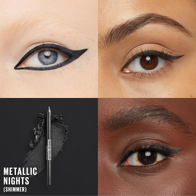 MAYBELLINE New York Tattoo Studio Long-Lasting Sharpenable Eyeliner Pencil, Glide on Smooth Gel Pigments with 36 Hour Wear, Waterproof Metallic Nights 0.04 oz