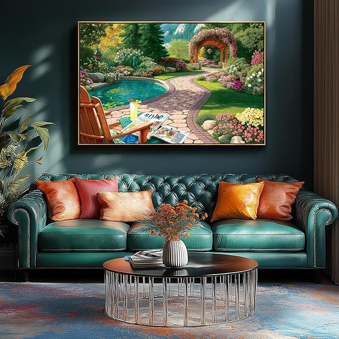 Puzzles for Adults 500 Piece Beautiful Garden Landscape with Tranquil Pool Jigsaw Puzzles Nature Flower Garden Cozy Scene with Letters on Back for Nature Lovers Ideal for Game Night (23''X15'')