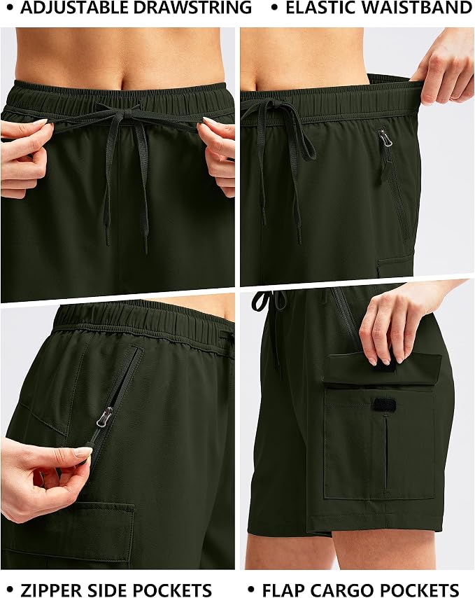 SANTINY Women's 5''/ 7''/9'' Hiking Cargo Shorts Quick Dry Lightweight Summer Shorts for Women Athletic Golf Zipper Pockets