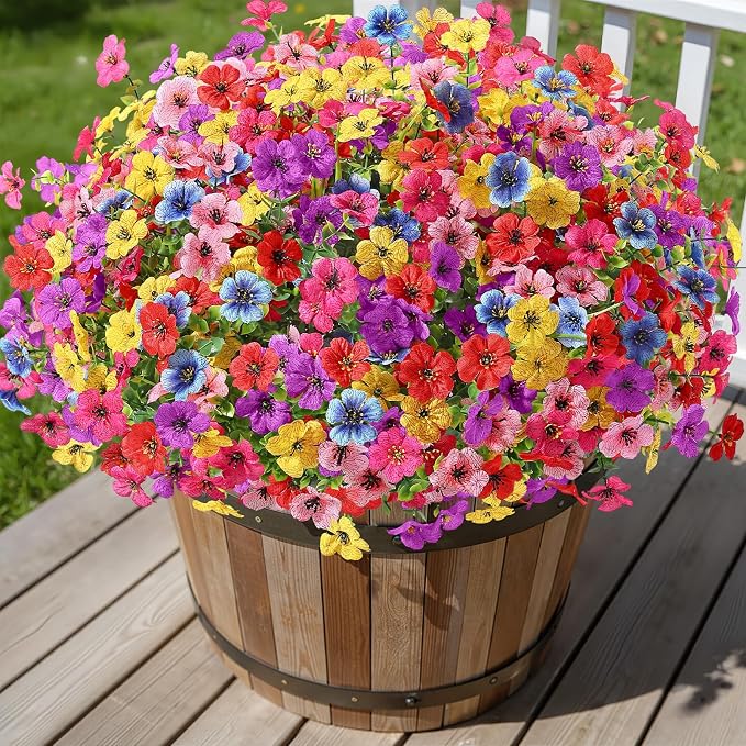 Alupssuc 48 Bundles Artificial Daisy Flowers UV Resistant for Outdoor Decor | Silk & Plastic, Spring Faux Plants Greenery, Bendable Stems, for Porch Patio Hanging Window Planter Yard Outside, 6 Colors
