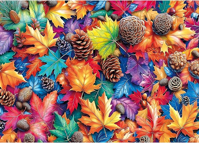 Fall Foliage Jigsaw Puzzle 1000 Pieces for Adults Vibrant Autumn Leaves & Pine Cones Colorful Nature Pattern Adult Puzzle Fun Family Game Night Seasonal Home Decor(27.6"x19.7")