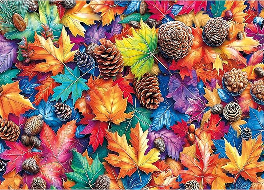 Fall Foliage Jigsaw Puzzle 1000 Pieces for Adults Vibrant Autumn Leaves & Pine Cones Colorful Nature Pattern Adult Puzzle Fun Family Game Night Seasonal Home Decor(27.6"x19.7")