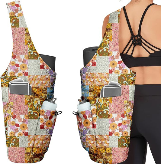 Yoga Bag for Women, Large Yoga Mat Bag Tote Carrier with Wet Dry Pocket, Water Bottle Holder & Adjustable Strap, Fits 1/2" Thick Yoga Mat for Gym, Pilates, Travel, Work