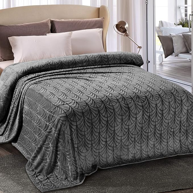 Whale Flotilla Soft Flannel Fleece Twin XL Size Blanket for Bed, Dark Grey | 90"x66" Cozy Lightweight Breathable Coverlet, Plush Fluffy Bedspread, Vintage Pattern Decorative Blanket for Dorm, All Season