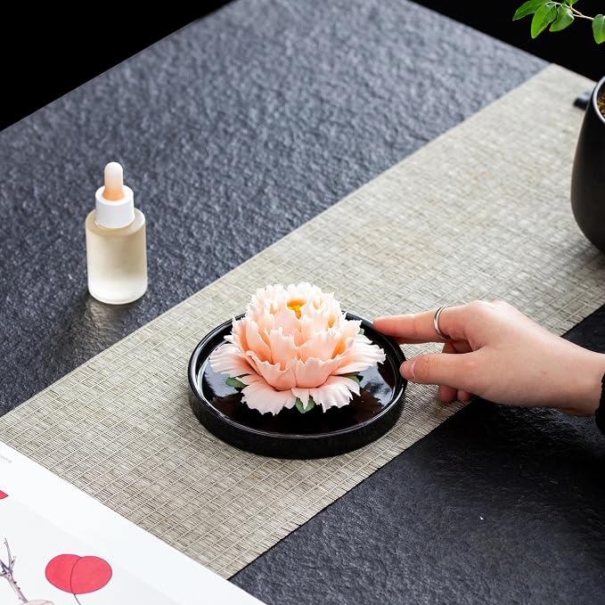 Passive Diffuser Ceramic Flower Aromatherapy – Exquisite Handcrafted Ceramic Decorative Essential Oil Diffuser for Office Desk, Home, and Yoga, with Robust Gift Box Packaging (Green Peony)