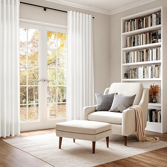 Nanspring Beige White Linen Curtains for Living Room 94 Inches Long Back Tab and Rod Pocket Light Filtering Semi Sheer Curtain Rustic Farmhouse Decor Luxury Drapes for Bedroom Office 52x94, 2 Panels