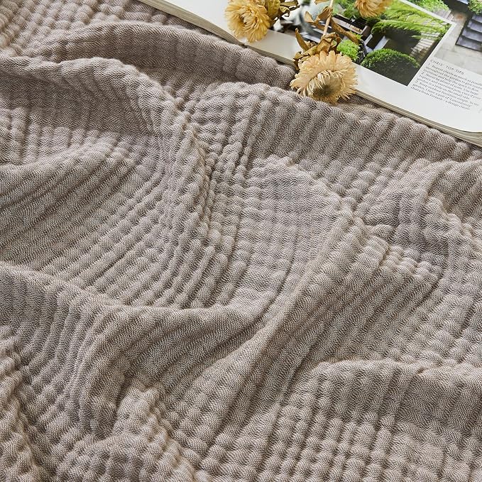 EMME Cotton Muslin Large Throw Blanket Couch Breathable Gauze Soft Lightweight Bed Blankets Adults (Heather Brown, 50"x70")