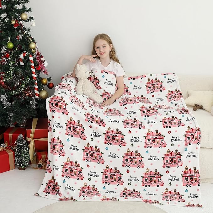 Softan Kids Throw Blanket for Girls & Boys, Warm Soft Toddler Flannel Blankets for Sofa Couch Bed， Cozy Fuzzy Plush Flannel Kids Throw Blanket for Daycare & School - Pink Car 50x60 inches