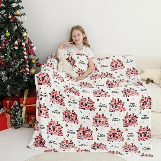 Softan Kids Throw Blanket for Girls & Boys, Warm Soft Toddler Flannel Blankets for Sofa Couch Bed， Cozy Fuzzy Plush Flannel Kids Throw Blanket for Daycare & School - Pink Car 50x60 inches