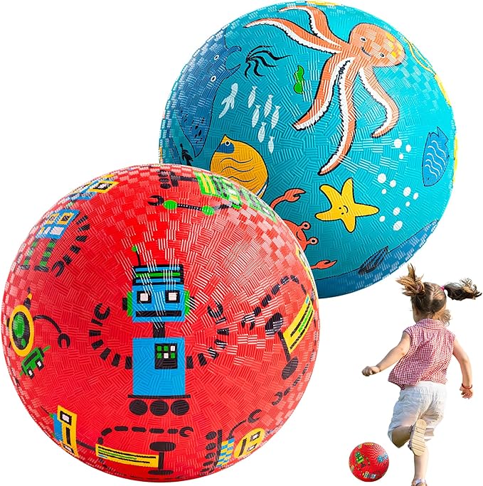 U&C Planet 2 Pack Playground Balls for Toddler Kids, 6 inch 8.5 inch Cartoon Rubber Balls with Pump, Dodgeball Kickball for Outdoor & Indoor Game, Great Gift for Boys Girls Aged 1 and Above