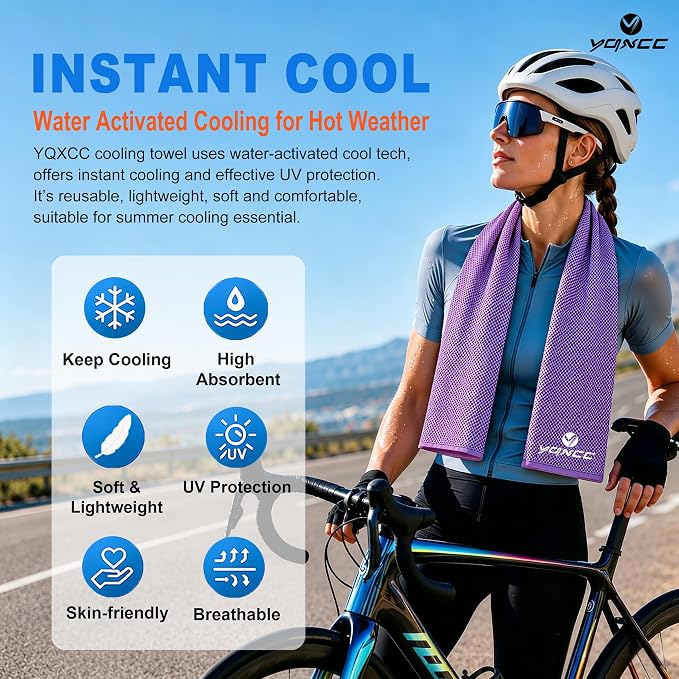 YQXCC 4 Pack Cooling Towels (40"x12"), Ice Cool Neck Towel, Soft Breathable Microfiber for Gym, Yoga, Golf, Running, Camping & All Hot Weather Activities