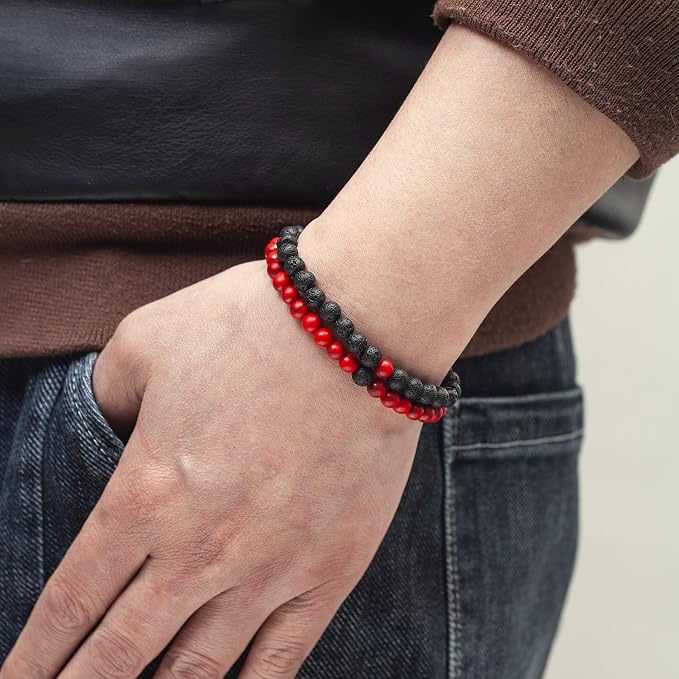 Softones 6MM Lava Rock Aromatherapy Anxiety Essential Oil Diffuser Beads Bracelet for Women Men,Friendship Couples Gifts Natural Stone Bracelets