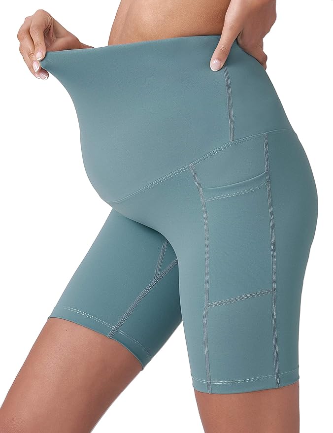 POSHDIVAH Women's Maternity Yoga Shorts Over The Belly Bump Summer Workout Running Active Short Pants with Pockets 5"/8"