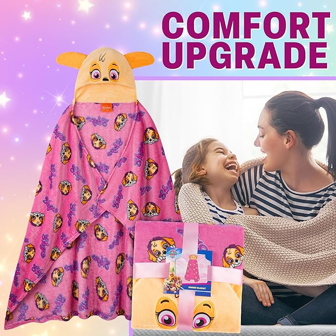 Get Trend Blanket with Hood for Kids 51x35in, Fleece Throw Cozy Wearable Blanket with Hood and Ears Gifts for Kids