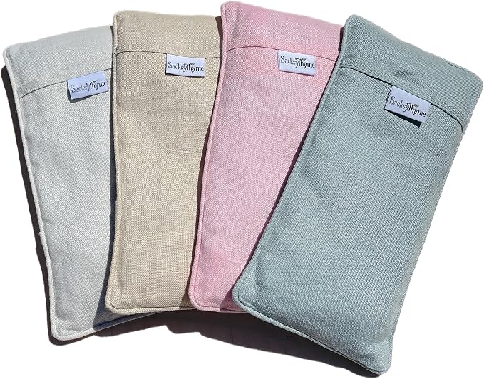 Sacksy Thyme Organic Linen Eye Pillow - Lavender & Flaxseed for Relaxation, Yoga, Stress Relief - Microwavable Heating Pad & Cool Compress - Made in USA - Gifts for Meditation