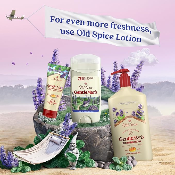 Old Spice GentleMan's Aluminum Free Dry Feel Deodorant for Men, 24/7 Lasting Freshness, Gentle on Skin with Skin Conditioners, Lavender + Mint Scent, 3.0 oz (Pack of 3)