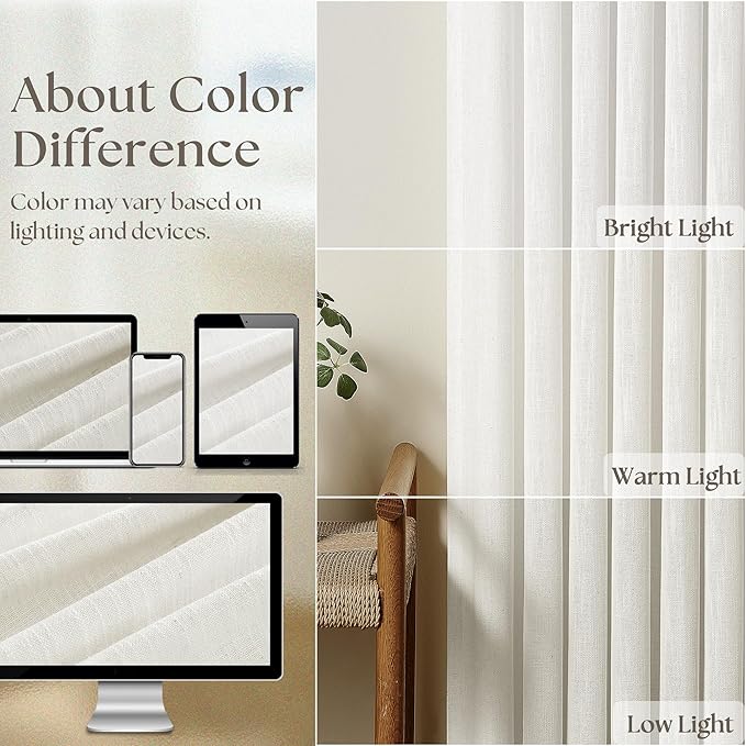 Pinch Pleated Linen Curtains 94 Inches Long for Living Room Bedroom Light Filtering Boho Window Drape 94 inch 2 Panels with Hooks Rings Cream Beige White Sliding Glass Door Semi Sheer Curtain