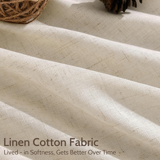 Nanspring Linen Curtains 96 Inches Long for Living Room Modern Farmhouse Decor Light Filtering Semi Sheer Curtain Back Tab Neutral Luxury Burlap Coastal Drapes for Bedroom Dinner Room 52x96, 2 Panels