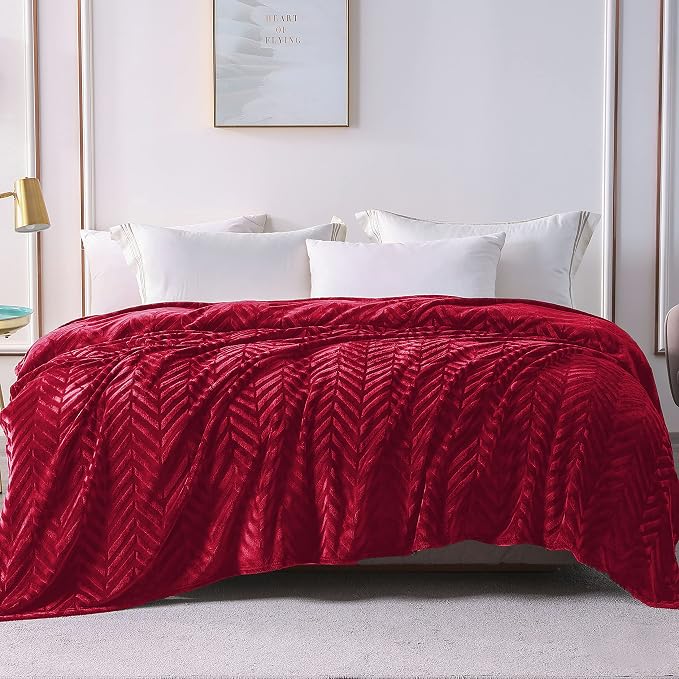 Whale Flotilla Flannel Fleece Fall Bed Blanket Twin Size, Red | Lightweight Breathable Soft Bedspread, Plush Fluffy Coverlet Chevron Design Decorative Blanket for Home Life, 60x80 Inch