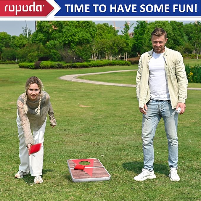 ROPODA Portable Cornhole Board Set,24x16 / 30×20in Corn Hole Games for Adults with 8 Bean Bags, Lightweight Aluminum Alloy Edging Cornhole Set for Outdoor Games, Beach and Tailgates