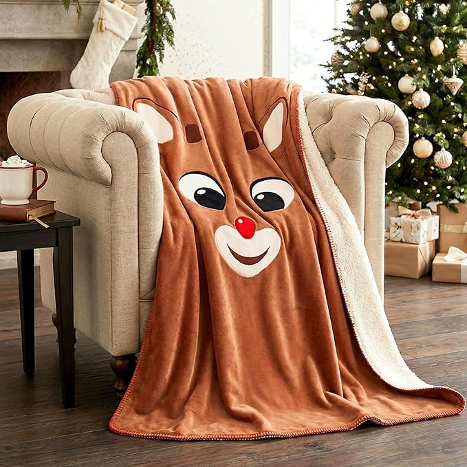 Rudolph The Red Nose Reindeer Holiday Christmas Kids Bedding Soft Plush Cozy Sherpa Blanket Throw, 46 in x 60 in, (Officially Licensed Product) by Franco