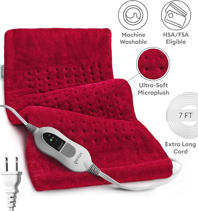 GENIANI Electric Heating Pad for Back Pain & Cramps Relief, Electric Throw, Self Care Gifts for Women, Heating Pad for Neck & Shoulder, Machine Washable Microplush, Auto Shut Off (12×24" Viva Magenta)