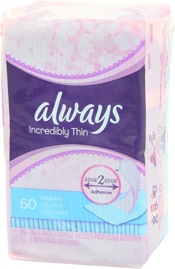 Always Thin No Feel Protection Daily Liners Regular Absorbency Unscented, 60 Count - Pack of 4 (240 Count Total)