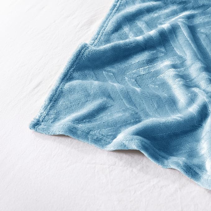 Whale Flotilla Flannel Fleece Fall Bed Blanket King Size, Stone Blue | Lightweight Breathable Soft Bedspread, Plush Fluffy Coverlet Chevron Design Decorative Blanket for Home Life, 90x104 Inch