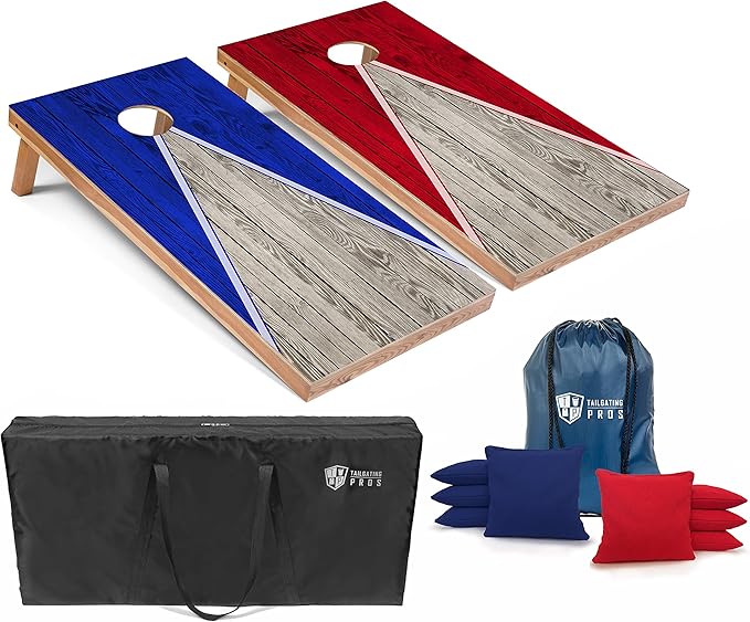 Tailgating Pros American Themed Lightweight Corn Hole Board Set w/Multicolored LED Rings, Bean, Bags, and Carrying Case - 4'x2' Cornhole Toss