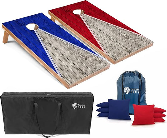Tailgating Pros American Themed Lightweight Corn Hole Board Set w/Multicolored LED Rings, Bean, Bags, and Carrying Case - 4'x2' Cornhole Toss