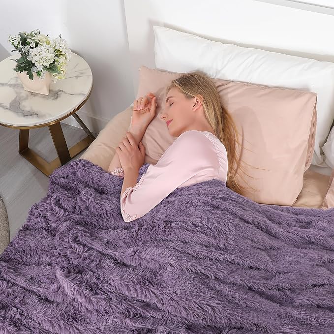 Decorative Extra Soft Fuzzy Faux Fur Throw Blanket 50" x 60",Solid Reversible Long Hair Shaggy Blanket,Fluffy Plush Comfy Microfiber Fleece Blanket for Couch Sofa Bedroom,Patrican Purple