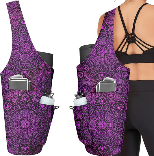 Yoga Bag for Women, Large Yoga Mat Bag Tote Carrier with Wet Dry Pocket, Water Bottle Holder & Adjustable Strap, Fits 1/2" Thick Yoga Mat for Gym, Pilates, Travel, Work