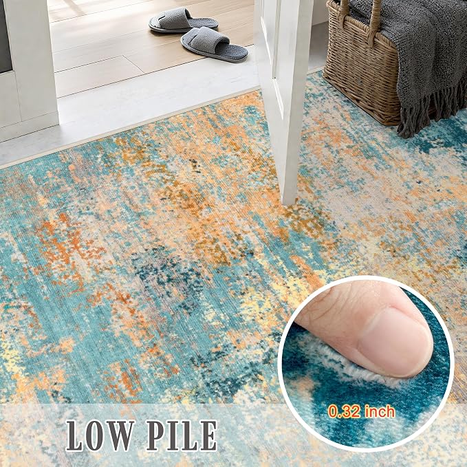 9x12 Area Rug Living Room Rug: Washable Modern Abstract Soft Thin Rug Indoor Floor No Slip Carpet for Bedroom Dining Room Farmhouse Nursery Home Office - Rosy Haze