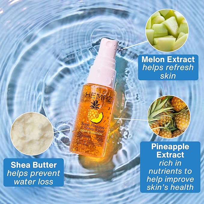 Hempz Tropical Hydrating Body Mist Spray, Sweet Pineapple & Honey Melon, Lightweight Moisturizing Fragrance, Vacation Essential, Travel Size Moisturizer, 1 fl.oz. (Pack of 2)