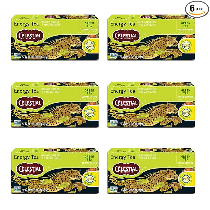 Celestial Seasonings Energy Green Tea, Caffeinated, 12 Tea Bags Box (Pack of 6)