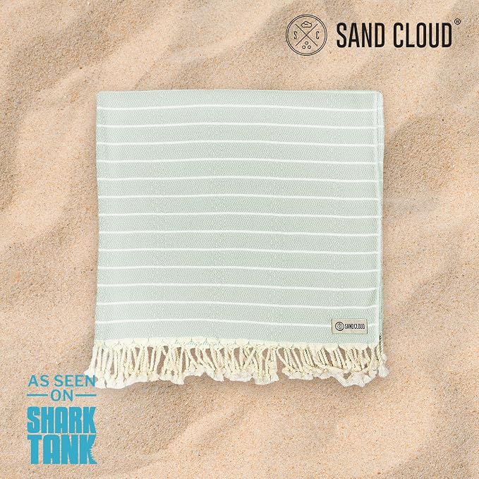 Sand Cloud Turkish Beach Towel - Sand Resistant - 100% Certified Organic Turkish Towel - Quick Dry Towel for Beach, Picnic, Blanket or Bath Towel - As Seen on Shark Tank - Gocek (Sage Green)