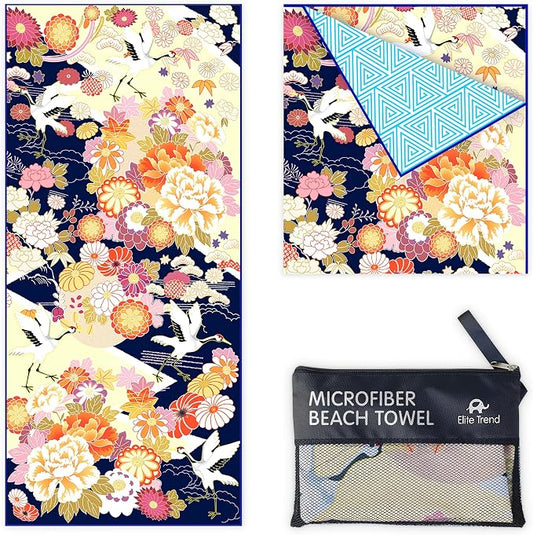 Quick Dry Towel Extra Large 78x35 Inch - Microfiber Beach Towel - Perfect for Beach, Travel, Swimming, Pool, Yoga, Hiking, Camping - Lightweight, Fast Drying, Compact for Adults (Kimono Gold)