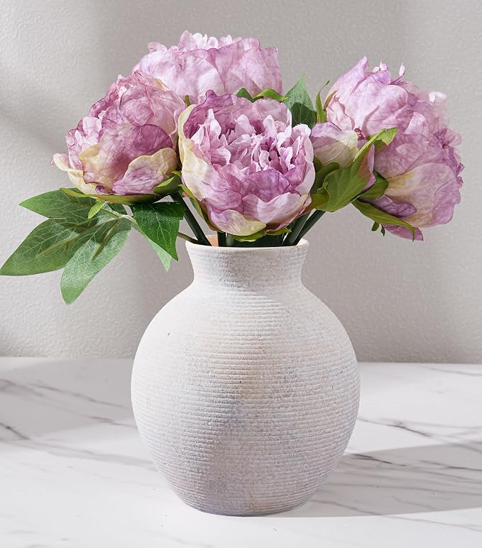 Ceramic Flower Vase Home Decor, 6 in Farmhouse Table White Vases Rustic Vintage Living Room Kitchen Bedroom Decorations Pottery Decorative Vases for House Shelf Office Coffee Desk Dining Fireplace