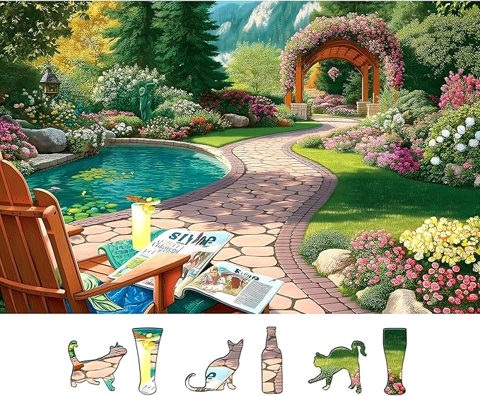 Puzzles for Adults 500 Piece Beautiful Garden Landscape with Tranquil Pool Jigsaw Puzzles Nature Flower Garden Cozy Scene with Letters on Back for Nature Lovers Ideal for Game Night (23''X15'')