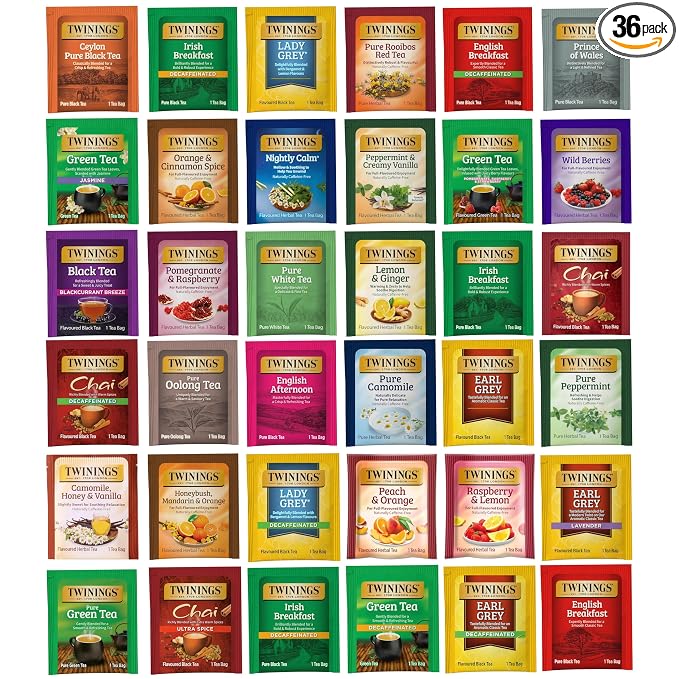 Twinings Tea Bags Sampler Assortment Variety Pack (36 Count) 36 Different Flavours for Tea Lovers: Her, Him, Women, Men, Couples, Family, Friends, Coworkers