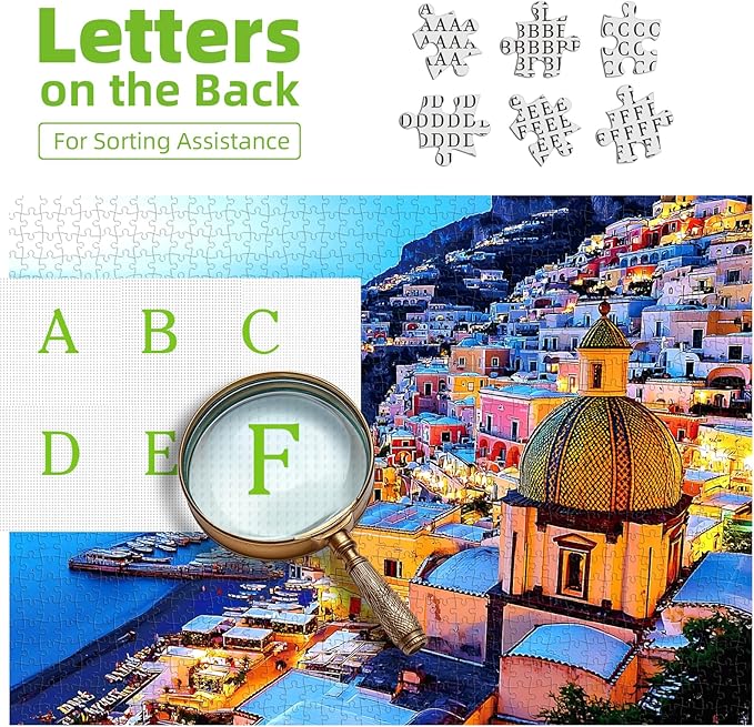 500 Piece Jigsaw Puzzles for Adults - Italian Coastal Town Night View, 23x15 Inch Art Puzzle with Vibrant Lights & Seaside Scenery, Challenging Adult Puzzles for Home Decor or Gifts