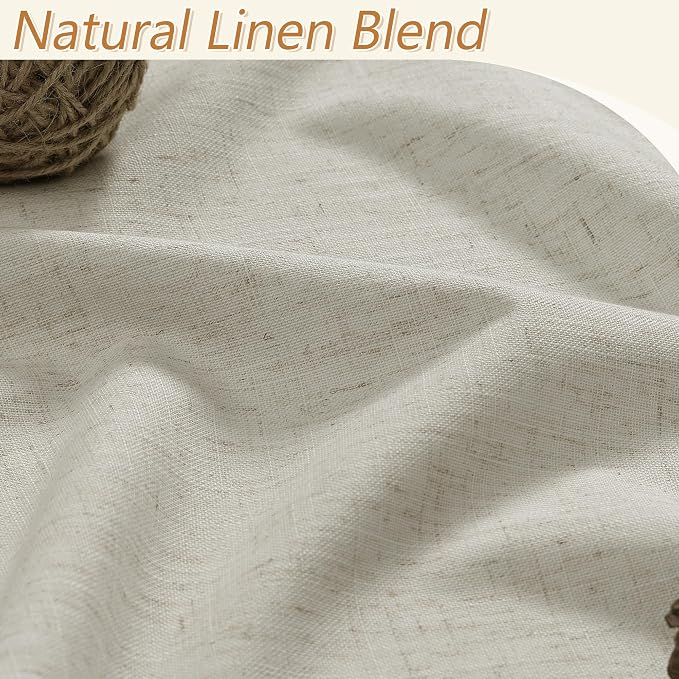 Guken 100% Blackout Linen Curtains for Bedroom 96 inches Long, Thermal Insulated Room Darkening Black Out Drapes for Living Room, Back Tab Rod Pocket 2 Panels Set,Eggshell Beige,52x96